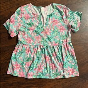 Lilly Pulitzer Pink and Green Floral Top